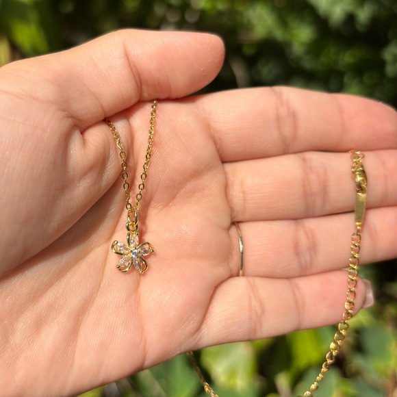 18K Gold Plated Diamond Flower Charm Necklace - Picture 8 of 9